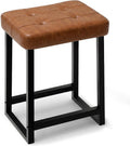 Vanity Bar Stool Chair, Makeup Stool Counter Height Stools,Small Ottoman Footrest for Living Room, Bathroom, Bedroom, Offices，Leather &Metal Legs with Anti-Slip Feet,Rustic Brown