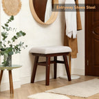 Vanity Stool with Linen Upholstery & Carved Solid Wood Legs | 17.7 Inch Compact Makeup Chairs with High Rebound Sponge Seat for Bedroom/Entryway/Home/Footstool