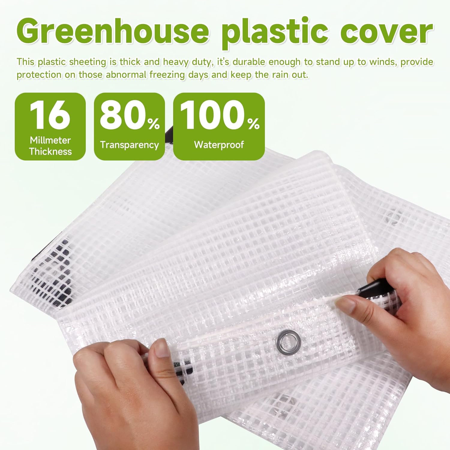 Greenhouse Cover,Clear Greenhouse Plastic Covering, 16Mil Thickness Heavy Duty Clear tarp for Chicken coop,Gardening,Farming, Greenhouse Plastic sheeting with Grommets (White, 20ft*30ft)