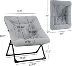 Comfy Saucer Chair for Adults, Set of 2, Soft Faux Fur Bedroom Chair, Accent Dorm Chairs, Flexible Living Room Reading Chairs, Oversized Folding Seat for Teens, X-Large, Grey