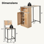 Tangkula 3-Piece Counter Height Bar Table Set, Kitchen Table with 2 Bar Stools & Storage Shelves, Breakfast Table Set with Backrests & Footrests, Rectangular High Top Pub Table with Chairs for 2