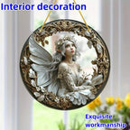 Flower Fairy Garden Decorations Angel Wing Christmas Halloween Deco Statue Art Elf Sculpture Hanging Craft for Outdoor Yard Courtyard Lawn Patio Window Acrylic Ornament Home Gift (D,L: 8*8 IN)