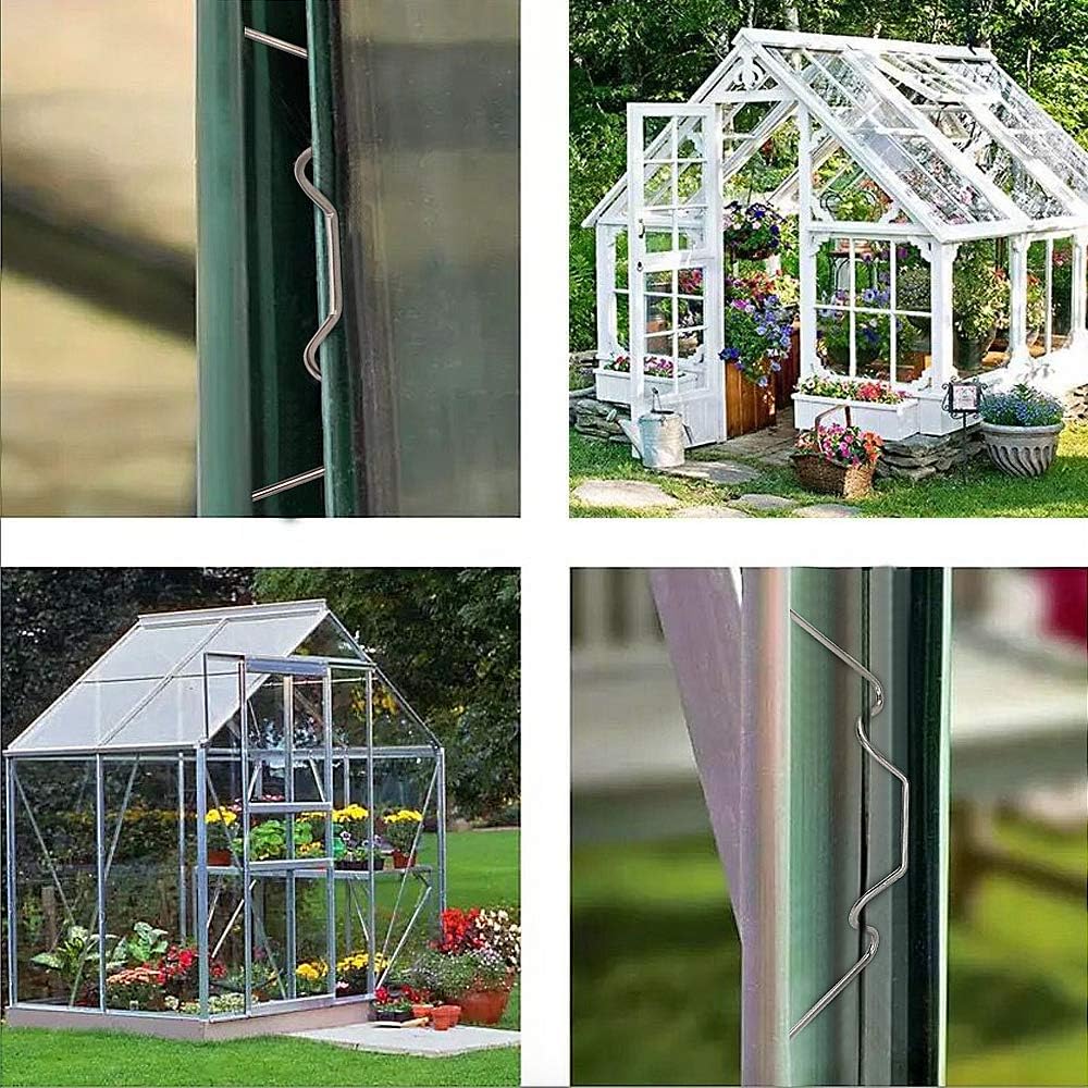 Greenhouse Glazing Clips, Pack of 50 Stainless Steel W Type Clip Leaf Spring Clips, Aluminium Greenhouse Care, House Twin-Hall Web Sheets