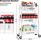 3 Tier Rolling Cart Metal with Wheels, White Three Tiered Storage Cart on Wheels, Utility Trolley Carts Organizer for Kitchen Storage, Pantry, Snack, Craft, Art, Lash, Makeup, Bathroom, Dorm Supply