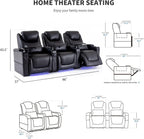 Airadlis Home Theater Seating Seats, Theater Recliner Chair Sofa Game Movie Theater Chairs with 7 Colors Ambient Lighting, Lumbar Pillow, Side Pocket, Tray Table, Power Recline, Black
