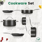 Chef Power Hard Anodized Nonstick Cookware Sets 10 Piece with Stainless Steel Handle, Pots and Pans Set Non Stick, Kitchen Induction Cooking Sets, Dishwasher Safe, Oven Safe, Essential