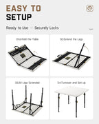 FanttikOutdoor Folding Card Table 34" Square, 2 Heights, Picnic Party Game | Fold-in-Half Utility Plastic Portable Table with Collapsible Legs & Carrying Handle, Heavy Duty, White Zeta S4 Pro