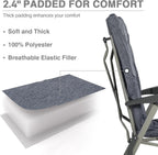 EVER ADVANCED Luxury Camping Chairs 2 Set for Adults Heavy Duty High Back Oversized Folding Garden Chair Comfy Padded Loadable 330LBS Adjustable Dining Chairs 4-Position Recliner Chair Grey