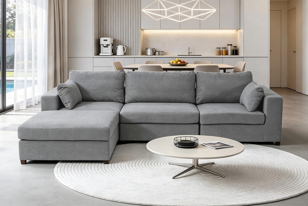 Oversized L Shaped Sectional Couch for Living Room, Extra Wide Deep Seat Couch with Covers Removable, Modern Luxury Chenille Modular Sectional Sofa, Cloud Couch for Apartment, Light Gray