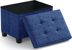Ornavo Home Storage Ottoman Small Rectangle Ottoman with Legs, Foot Rest Stool Seat, Load up to 600 LB, for Living Room, Bedroom, Home Office, Dorm - 12 x 16 x 12, Navy Blue