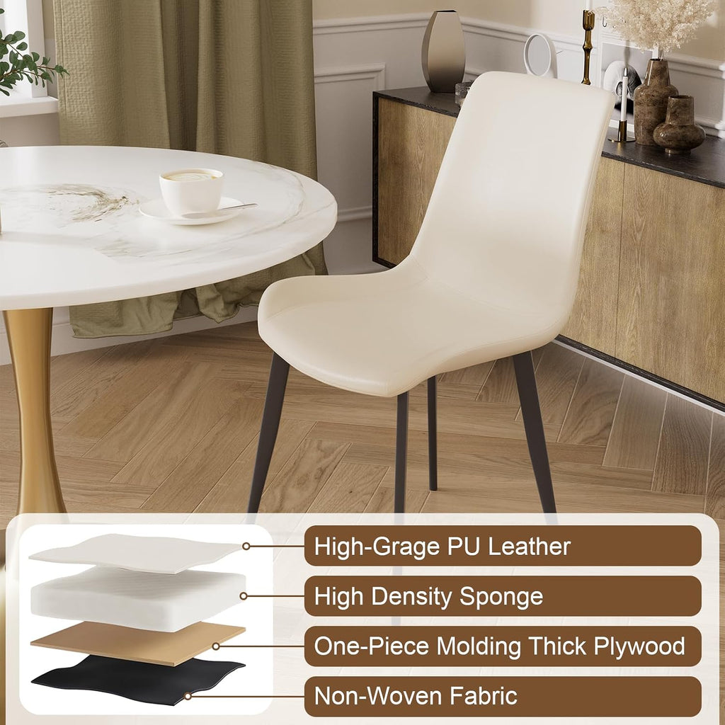 Modern Dining Chairs Set of 4, PU Leather Dining Room Chairs, Upholstered Kitchen Chairs with Ergonomic Backrest & Sturdy Metal Legs, Perfect for Dining Room, Living Room, White