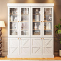 ivaniti 71" Tall Farmhouse Kitchen Pantry, Rustic Large Storage Cabinet with Glass Doors, Adjustable Shelves, Wood Versatile Hutch Cabinet for Dining Room, Living Room, White 2 Pcs