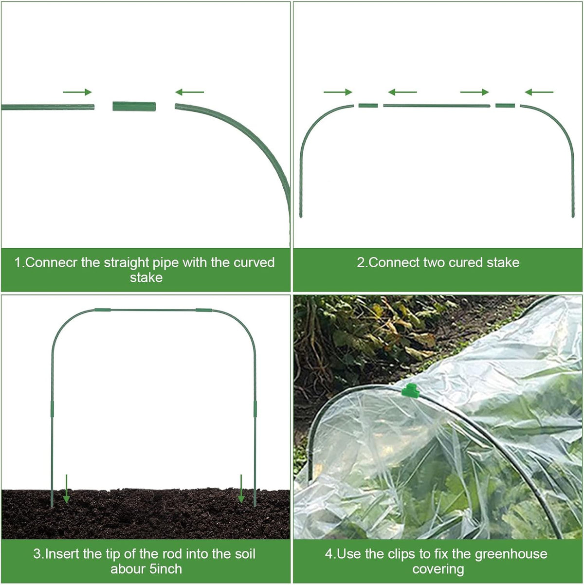 8 Sets 41.3"x31.5" Garden Hoops for Raised Beds, Greenhouse Hoops Grow Tunnel Durable Removable Row Cover Hoops for Garden Netting DIY Kits with 24 Clips