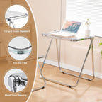 Folding TV Tray Table, Acrylic Foldable Side Desk - No Assembly, Space Saving Tiny Portable Laptop Desk for Small Spaces, Couch, Bedroom, Dorm (Clear)
