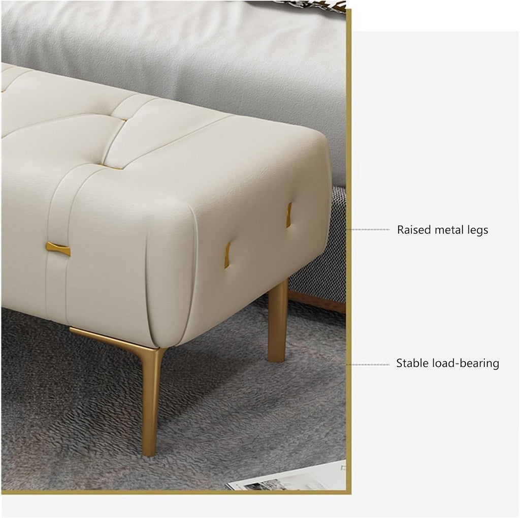 Modern Upholstered Tufted Bench with Padded Seat, Footrest Foot Stool with Sturdy Metal Leg, Leather for Bedroom Living Room Entryway Entryway(Beige,100 * 40 * 43cm)