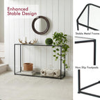 DDK Narrow Console Table 47 Inch, Thin Sofa Side Table with Glass Top & Metal Frame, Entryway Table with Open Storage for Hallway Living Room, Modern Slim Console Table for Small Spaces