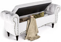 ZZW Storage Ottoman Bench, 51" Upholstered Bench & Ottoman with Safety Hinge, Tufted Bed Bench with Rolled Arm and Nailhead Trim, End of Bed Storage Bench for Bedroom, Living Room, Entryway White