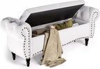 ZZW Storage Ottoman Bench, 51" Upholstered Bench & Ottoman with Safety Hinge, Tufted Bed Bench with Rolled Arm and Nailhead Trim, End of Bed Storage Bench for Bedroom, Living Room, Entryway White
