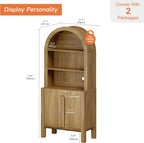 WAMPAT 71" Tall Arched Kitchen Pantry Cabinet, 5 Tiers Modern Farmhouse Bookcase with Doors and Adjustable Shelves, Wood Display Bookcase for Kitchen, Dining Room, Walnut, 1PC