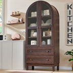 IFGET 71" Tall Arched Kitchen Pantry, Kitchens Storage Cabinets, Brown | Modern Farmhouse Wood Pantry w/2 Large Drawers and Adjustable Shelves, Versatile Cupboard for Kitchen, Dining Room, Bathroom