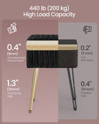 SONGMICS Vanity Stool Chair Faux Fur with Storage, Vanity Bench, Metal Legs, Adjustable Feet, for Living Room, Bedroom, Makeup Room, Ink Black ULOM505BZ02