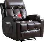 CANMOV Manual Recliner Chair with Massage and Heat,Breathable Leather Recliner Chair with Armrest and Backrest, Manual Reclining Single Sofa with 2 Cup Holders, Side Pocket for Living Room,Dark Brown