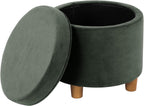 Homepop Home Decor | Upholstered Round Storage Ottoman | Ottoman with Storage for Living Room & Bedroom, Loden Green Velvet