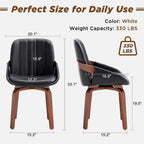 Swivel Dining Chairs Set of 6, Black Leather Dining Room Chairs | Mid Century Modern Upholstered Kitchen Vanity Accent Chair, Walnut Backrest Support with Arm ,Sturdy Wood Leg(Black,Set of 6)