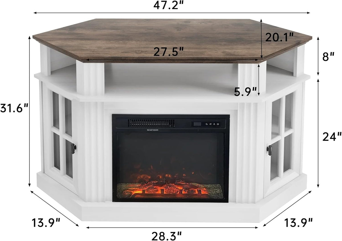 Flamaker Corner Fireplace TV Stand for TVs up to 55 Inch, White | Entertainment Center with 18 Inch Fireplace, Glass-Door Storage Cabinet, Open Shelf, Space-Saving Corner Design