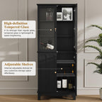 ARTPOWER 72" Freestanding Kitchen Pantry Storage Sideboard, Classical Tall Cabinet with Glass Door and Adjustable Shelves for Kitchen, Livingroom and Dining Room, Black