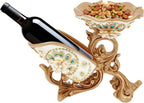 Tabletop Golden Luxury Cameo Wine Rack, Countertop Acrylic & Resin Bottle Display Holder with 3 Glass Notches, Elegant Flower Diamond Wine Decor for Kitchen Bar Gifts, Holds 1 Bottle and 3 Glasses