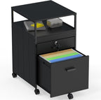 SHW Box File Rolling Mobile Cabinet with Lockable Drawer, Black | Open Shelf for easy access
