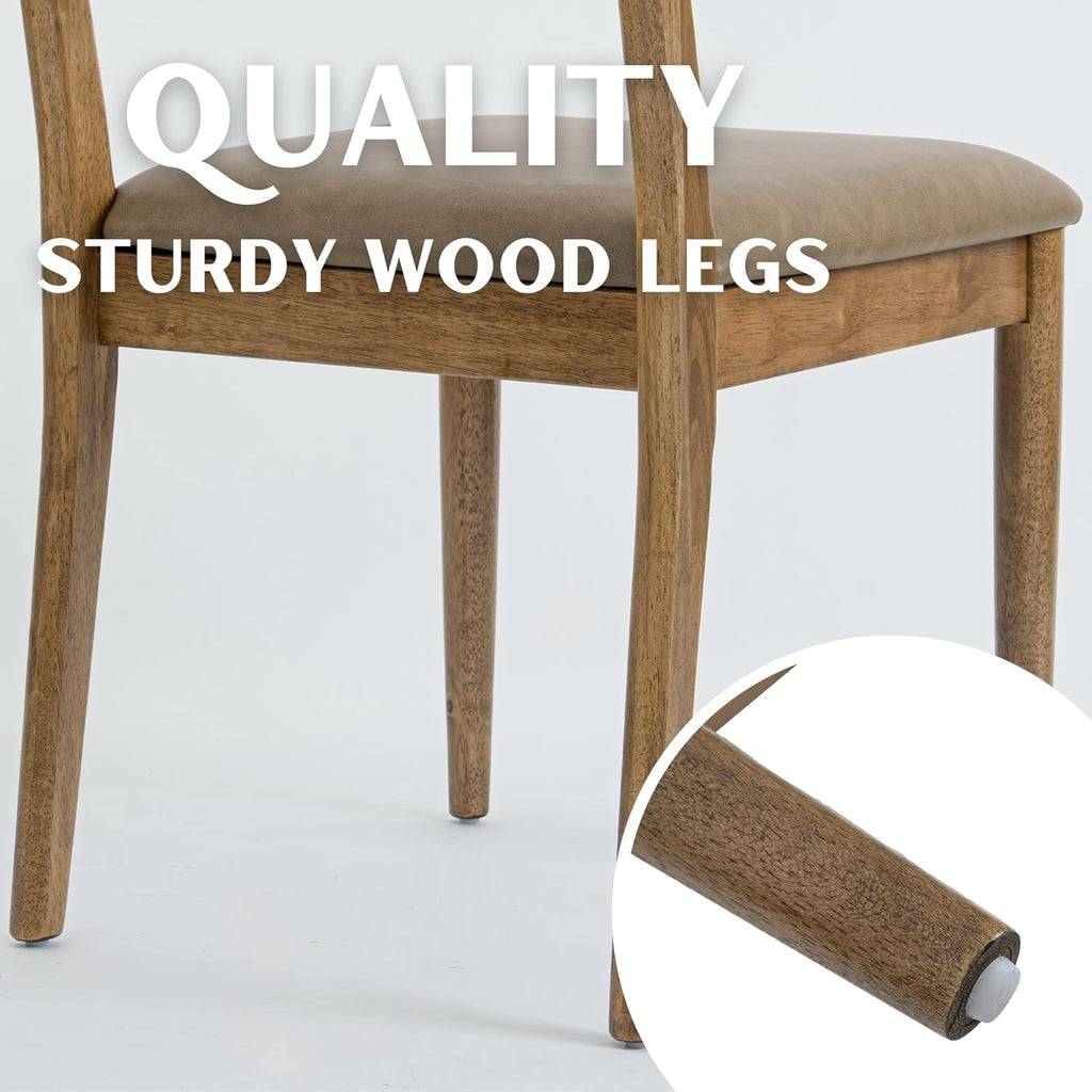 RIVOVA Wooden Dining Chairs Set of 4 PU Leather Upholstered Dining Room Chairs Kitchen Side Chair with Woven Seagrass Back Farmhouse Dinner Chair, Brown