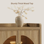 SICOTAS Sideboard Buffet Cabinet with Storage and LED Lights-Modern Large Credenza Storage Cabinet with Arch Glass Doors, Adjustable Shelves, 61.7" Wooden Media Console Coffee Bar Cabinet, Brown Oak
