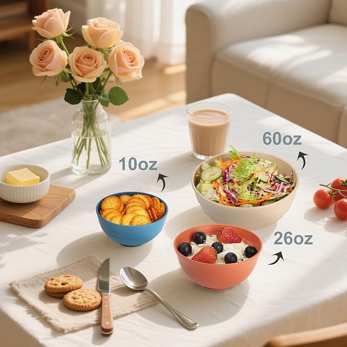 Homienly Wheat Straw Small Bowls, Unbreakable Dessert Bowls set of 8, 10 OZ Mini Bowl for Kitchen, Microwave and Dishwasher Safe Small Bowl for Snack, Ice Cream, Yogurt,Portion Control - Multi, Matte