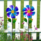 Viveta 2 Pack Garden Wind Spinners, 35.4 "Flower Metal Windmill,Pink and Blue Wind Sculpture,Pinwheels for Yard and Garden
