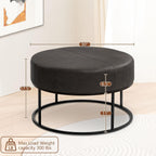 Modern Round Coffee Table, Farmhouse Ottoman for Living Room, Large Vintage Faux Leather Coffee Tables with Leather Upholstered Padded Seat [Round, Vintage Black, 30'']
