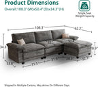 108" Modular Sectional Couch, L Shaped Cloud Sofa for Living Room | Comfortable Foam Cushions, Sturdy Frame, Appealing Appearance, Easy Assembly, Soft Chenille, Modular Design, Dark Gray