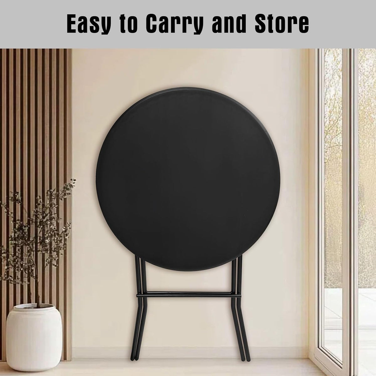 32in Cocktail Table, Folding Round High Top Indoor Outdoor Use, Foldable Bar Height Table for Parties and Commercial Events (Black, 2 Pcs)