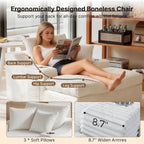 Oversized Chaise Lounge Chair Indoor, Upholstered Sleeper Sofa Bed | Couch with Cup Holders & 2 Pillows, Deep Seat Corduroy Cloud Sofa for Living Room, No Assembly Reading Chair, White