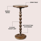 JONATHAN Y Augustus Solid Mango Wood Drink Table, 24.5" Tall Small Round Side Table with Spool Pedestal Base for Living Room and Small Spaces, Rustic Farmhouse Martini Accent, Dark Brown END3007B