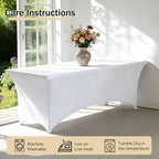 1 Set 6 FT Rectangle Folding Table with Carrying Handle, Lightweight Fold-in-Half Utility Table, with Matching White Stretch Spandex Covers, Ideal for Weddings, Parties, Camping, Banquets.