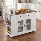 Narrow Kitchen Island with Internal Storage Rack, Power Outlet and Open Shelves, Kitchen Island Table with Spice Rack, for Kitchen, Dining