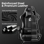 N-GEN GAMING Gaming Chair with Footrest, Lumbar, High-Back, All Black | Reclining Backrest, Linkage Armrests, Durable PU Leather, Adjustable Comfort for Extended Computer, Desk, or Home Office Use