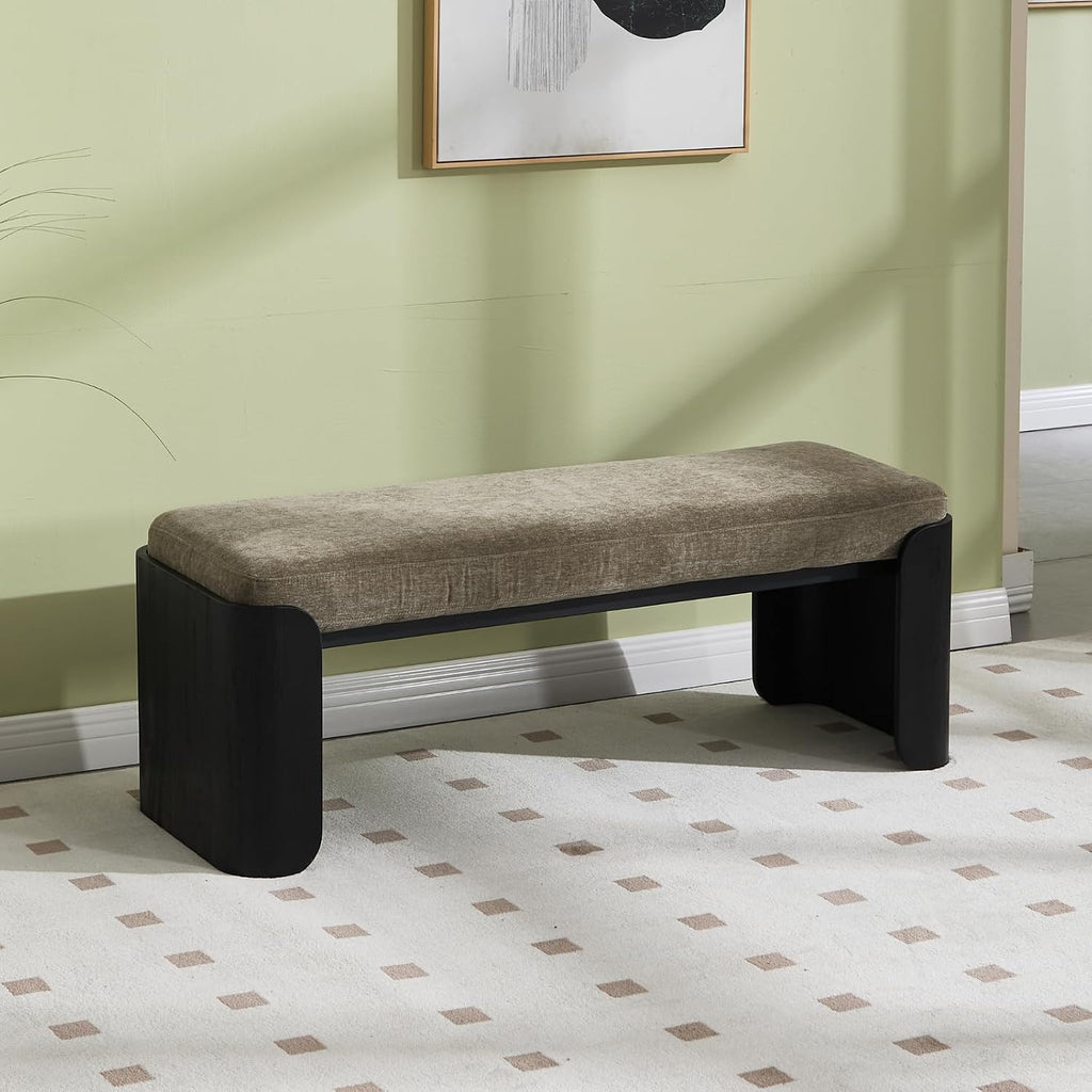 DUOMAY Modern Green Chenille Bedroom Bench, 49" Wide Long Entryway Bench with Solid Wood Legs Upholstered Dining Bench Ottoman for Living Room Indoor