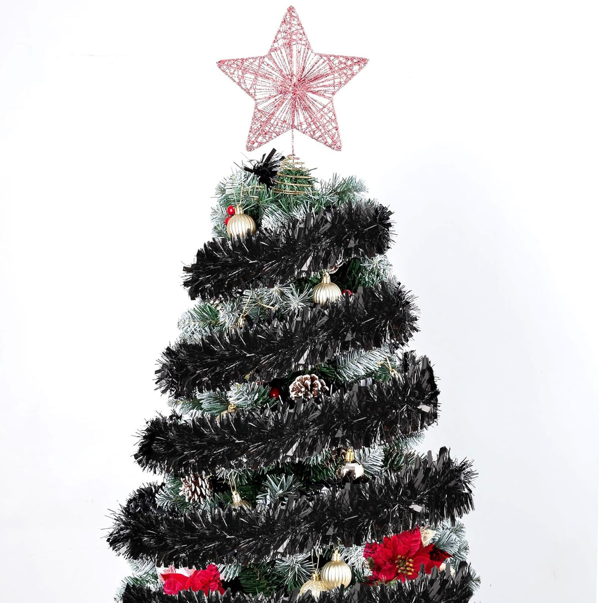 FOIMAS 33FT Black Tinsel Garland,Halloween Metallic Tinsel Garland Twisted Hanging Garland for Halloween Christmas Tree Fireplace Home Decoration