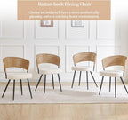 Rattan Dining Chairs Set of 4, Wing Back Dining Chairs Set of 4, PE Wicker Chairs, Cane Back Kitchen Chair with Boucle Cushion,Boucle Seat with Metal Legs for Kitchen, Bedroom