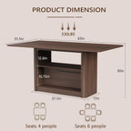FUQARHY 63" Dining Table with Storage, Fluted Rectangular Kitchen Table for 6 with 2-Tier Storage Shelf, Farmhouse Wood Table (Walnut)
