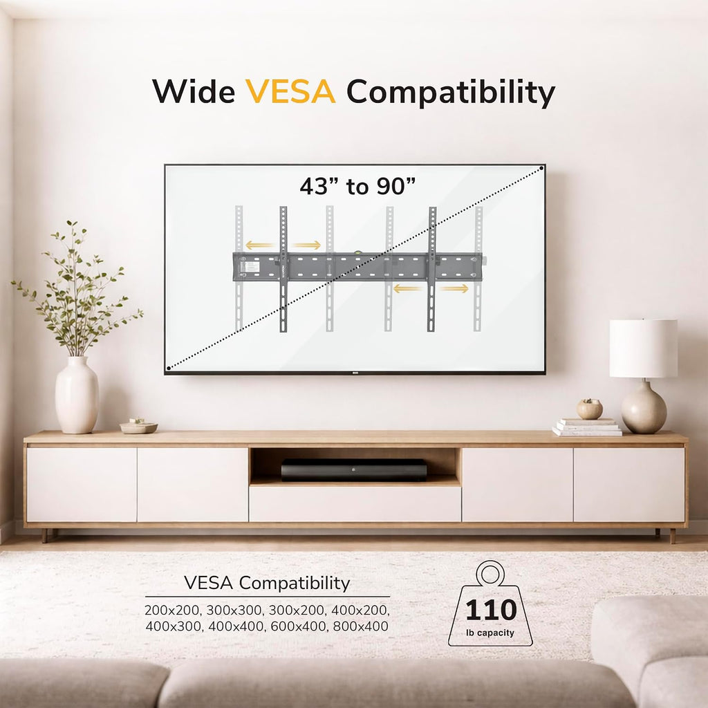 Mount-It! UL Certified Tilting TV Wall Mount for Most 43-90 Inch Flat Screen TVs, Heavy Duty Wall Mount TV Bracket Max VESA 800x400, Holds up to 110 lb, Tilting Display Bracket Fits 70, 80, 90 inch