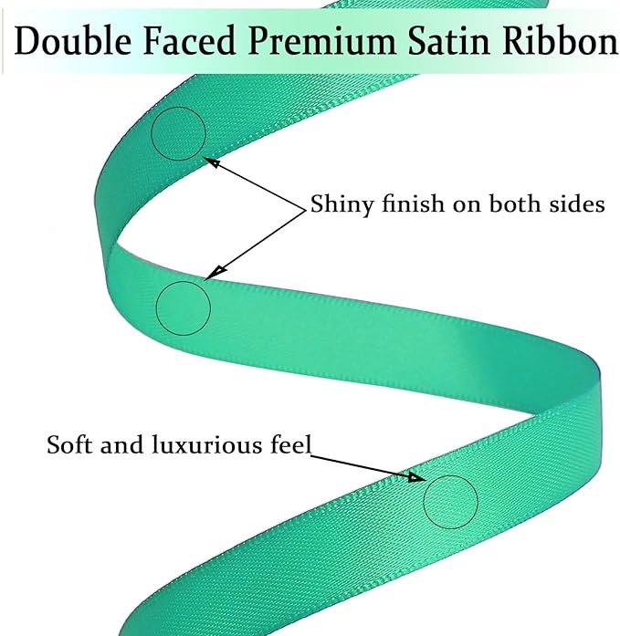 Aqua Satin Ribbon Double Faced Satin 1/2 inch x 55 Yards Polyester Ribbon for Gift Wrapping Crafts Wedding Decoration Bows Ornaments Party Bouquet Floral Arrangement